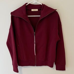 NWT Women's Burgundy Zip-Up sweatshirt with wide collar. S